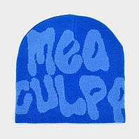 Синяя стильная вязаная шапка Mea culpа. Зимняя,демисезонная шапка мужская, женская, подростковая, молодежная. Синяя