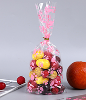 Набір пакетів з малюнком Рожеві лапки, для солодощів фасувальні прозорі з затискачами 10 шт 27х12.5 см