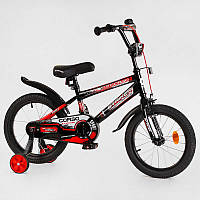 Велосипед 16" дюймов 2-х колёсный "CORSO" STRIKER EX - 16128, ручной тормоз, звоночек, доп. колеса
