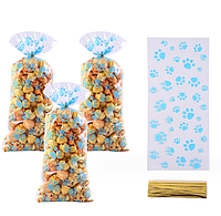 Пакеты подарочные с рисунком Щенячие лапки, для сладостей фасовочные прозрачные с зажимами 10 шт 27х12.5 см