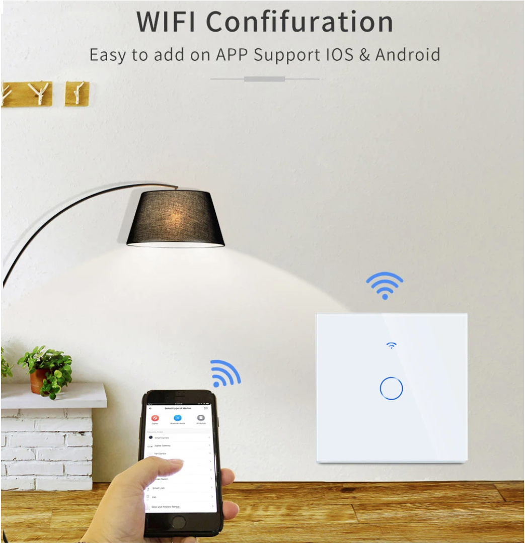 WiFi Сенсорный выключатель 1 линия, RF 433Mhz белый Smart Home умный закаленое стекло,Tuya для ванной кухни - фото 4 - id-p2068772745