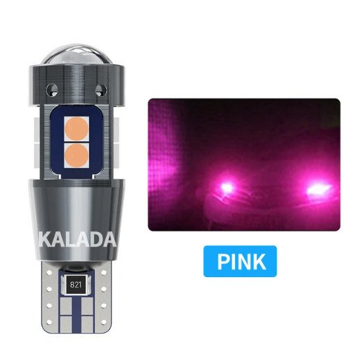 Рожевий T10 W5W 10-SMD з лінзою LED CANBUS Автолампа світлодіодна безцокольна
