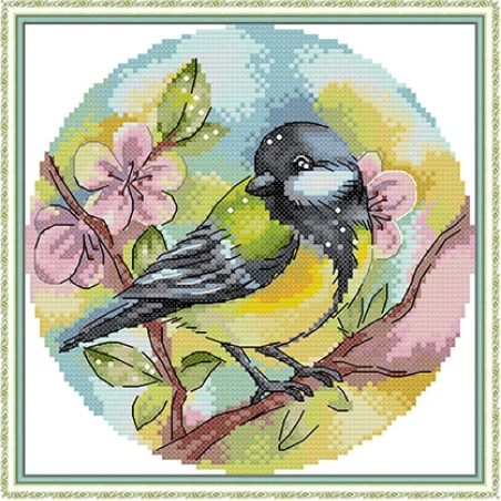 Набір для вишивання за нанесеною на канву схемою "Blue Tit". AIDA 14CT printed, 21*21 см, фото 1