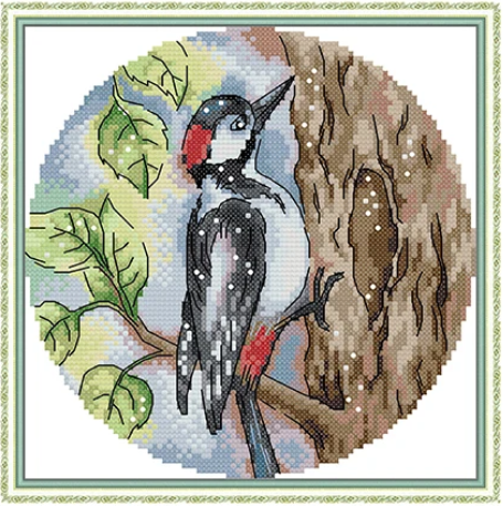 Набір для вишивання за нанесеною на канву схемою "Woodpecker". AIDA 14CT printed, 21*21 см
