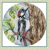 Набор для вышивания по нанесённой на канву схеме "Woodpecker". AIDA 14CT printed, 21*21 см