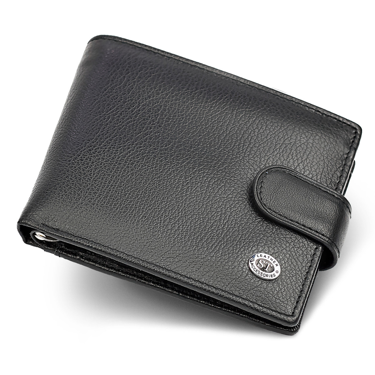 Чорне чоловіче портмоне з натуральної шкіри із затискачем ST Leather ST113-1