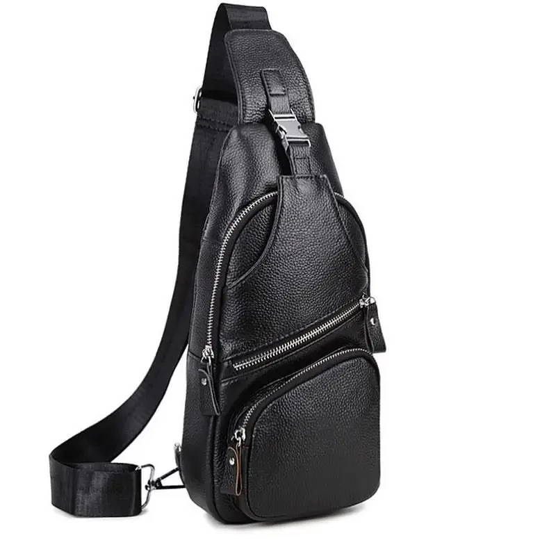 Чоловіча сумка-слінг шкіряна чорна TIDING BAG - MK12094