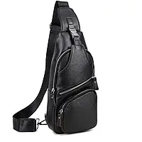 Чоловіча сумка-слінг шкіряна чорна TIDING BAG - MK12094