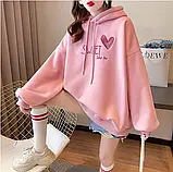 Худі оверсайз жіноче зимове толстовка з капюшоном на флісі, фото 3