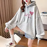 Худі оверсайз жіноче зимове толстовка з капюшоном на флісі, фото 2