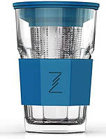 Склянка-заварник ZestGlass Original 415 мл з металевим ситечком і силіконовим захистом (синій)