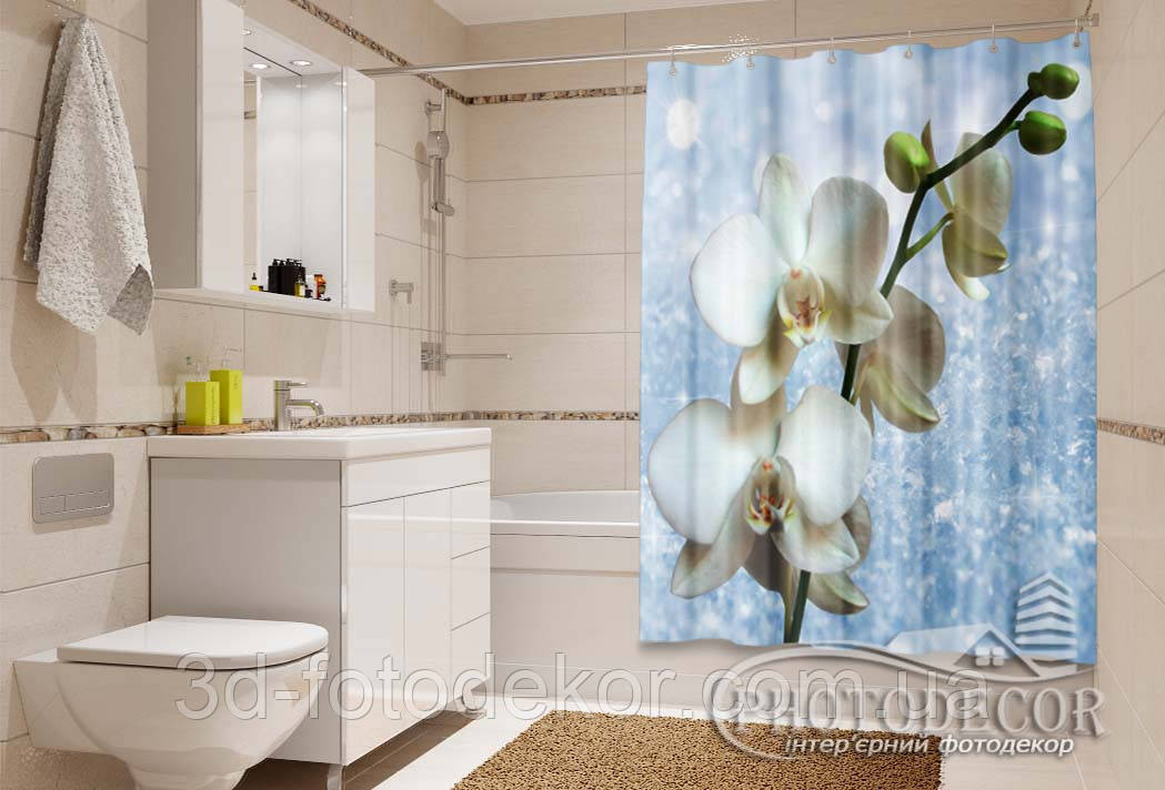 Фото Шторка у ванну з орхідеями 2,0м * 1,80м, кріплення люверси, фото 1