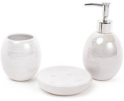 Набір аксесуарів Bright "Nacre" для ванної кімнати 3 предмети, білий перламутр, кераміка