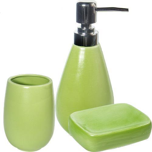 Набір аксесуарів Anemone "Green" для ванної кімнати: дозатор, мильниця та склянка