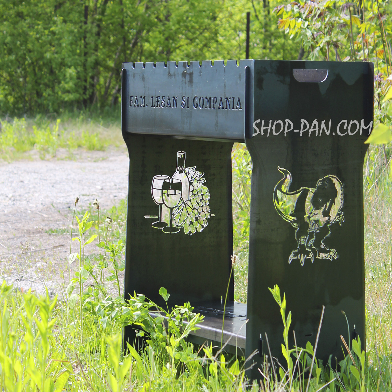 Мангал розбірний високий на 10 шампурів із підставкою для дров та індивідуальним гравіюванням — COMPANIA, фото 1