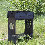 Мангал розбірний високий на 10 шампурів із підставкою для дров та індивідуальним гравіюванням — COMPANIA, фото 2