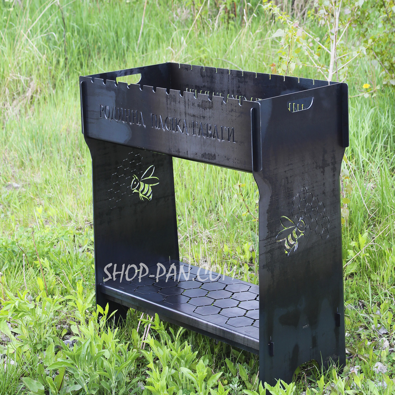 Мангал розбірний високий на 12 шампурів із підставкою для дров та індивідуальним гравіюванням — Соти, фото 1