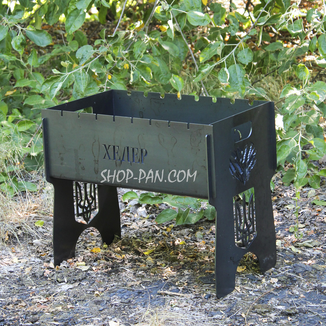 Мангал розбірний на 8 шампурів з індивідуальним гравіюванням - Герб України, фото 1