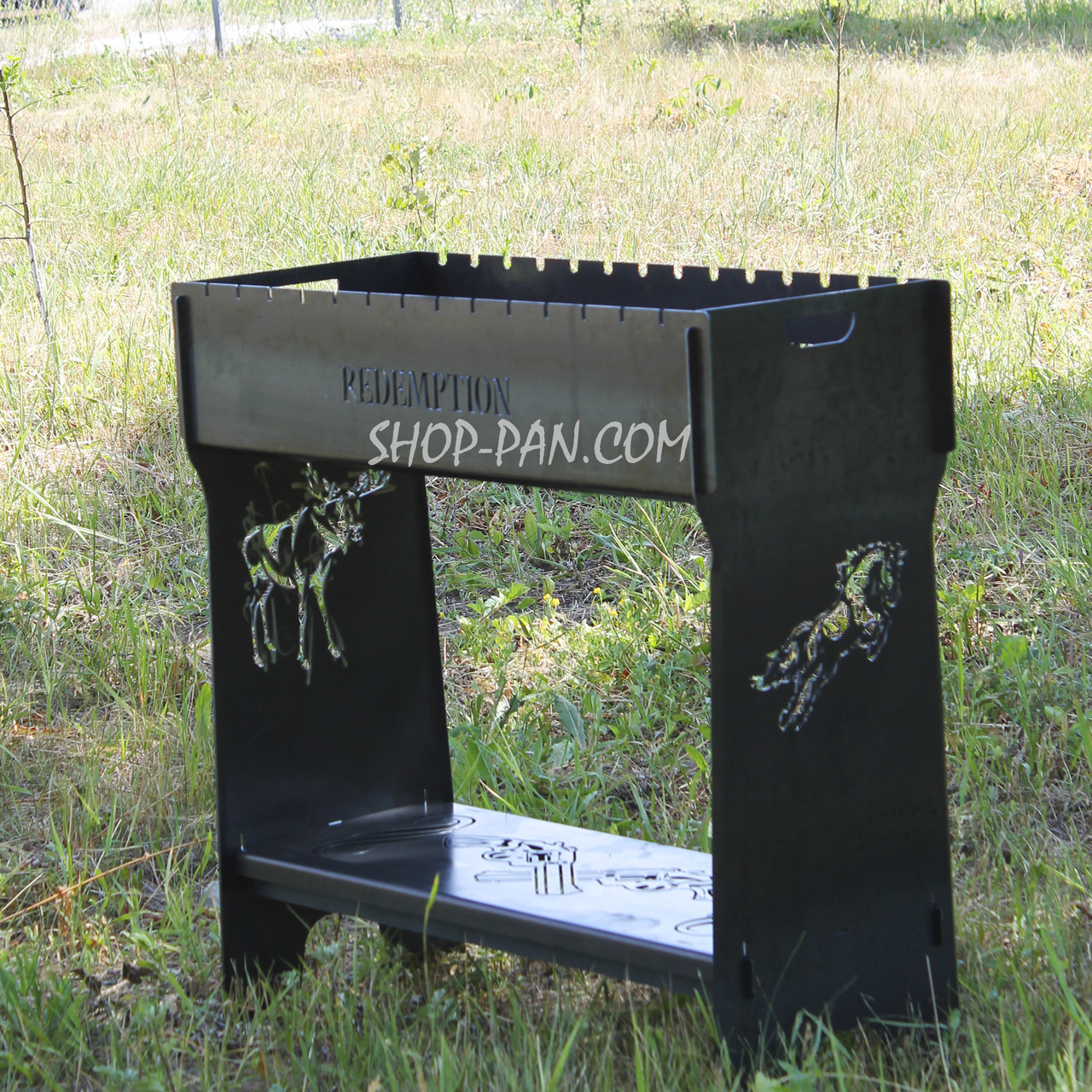 Мангал розбірний високий на 14 шампурів із підставкою для дров та індивідуальним гравіюванням, фото 1