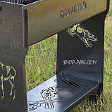 Мангал розбірний високий на 14 шампурів із підставкою для дров та індивідуальним гравіюванням, фото 3