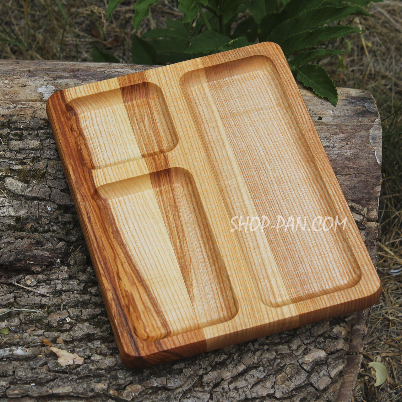 Менажниця дерев'яна 20x25 см, прямокутна, на 3 секції, двостороння, 2, фото 1