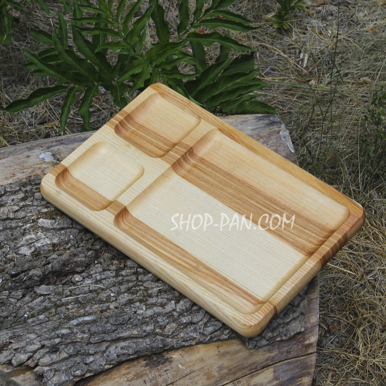 Менажниця дерев'яна 20x30 см, прямокутна, на 3 секції, двостороння, фото 1