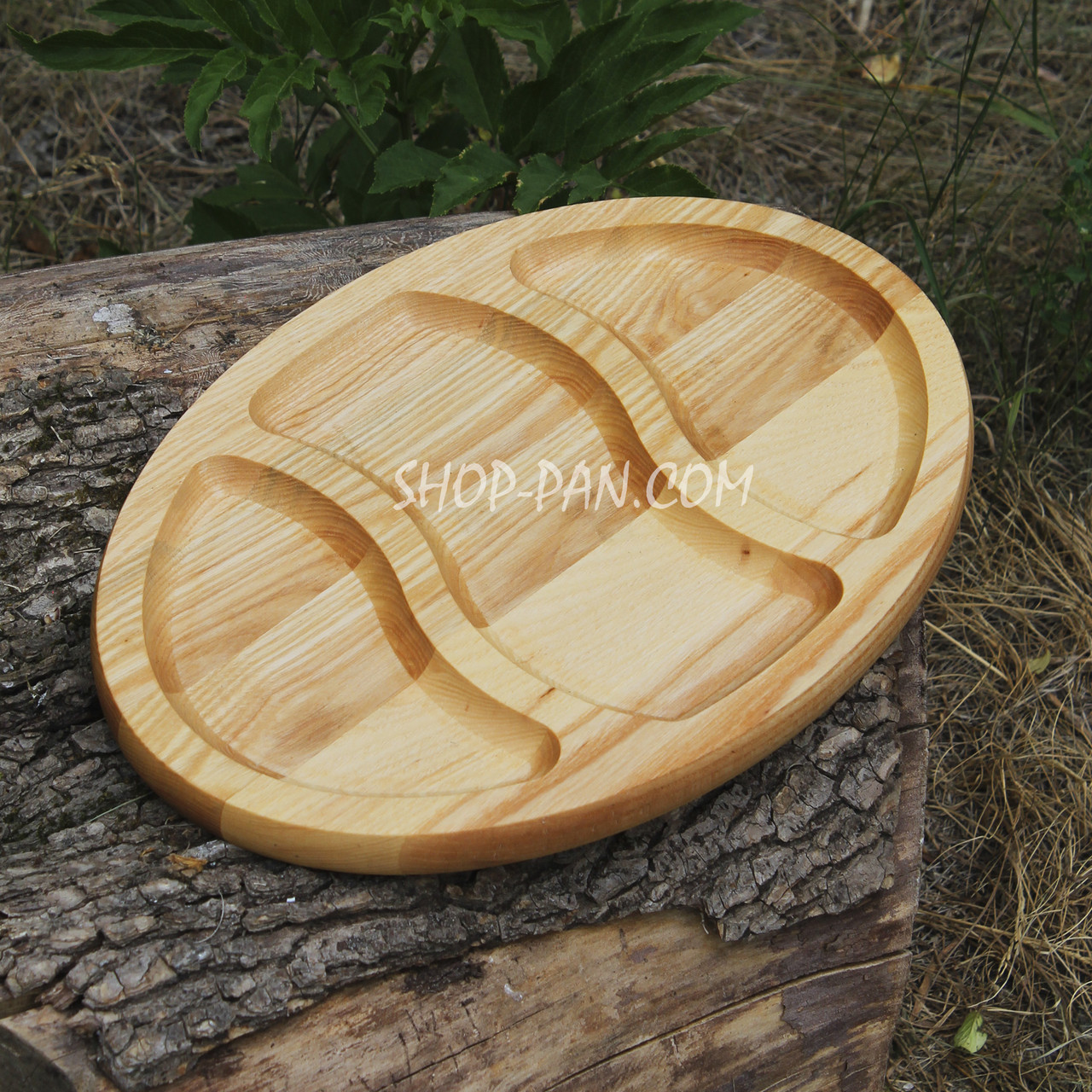 Менажниця дерев'яна 25x35 см, овальна, на 3 секції, двостороння, фото 1