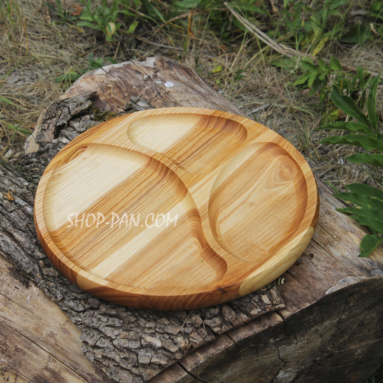 Менажниця дерев'яна 30 см, кругла, на 3 секції, двостороння, фото 1