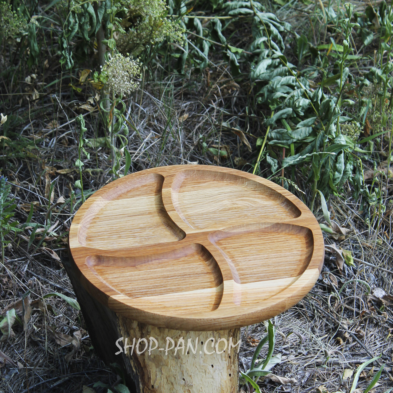 Менажниця дерев'яна 35 см, кругла, на 4 секції, двостороння, 2, фото 1