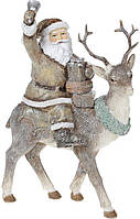 Декоративная статуэтка "Санта на Олене" 22.5см, полистоун, бежевый с глиттером