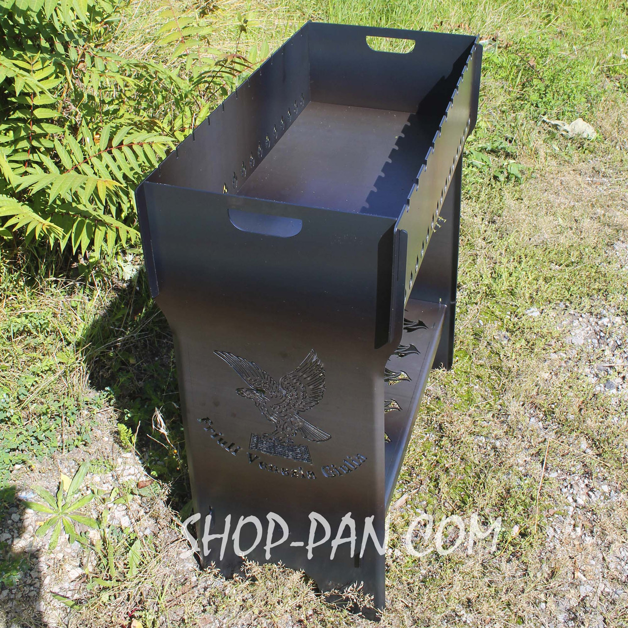 Мангал розбірний високий на 14 шампурів із підставкою для дров та індивідуальним гравіюванням, фото 1