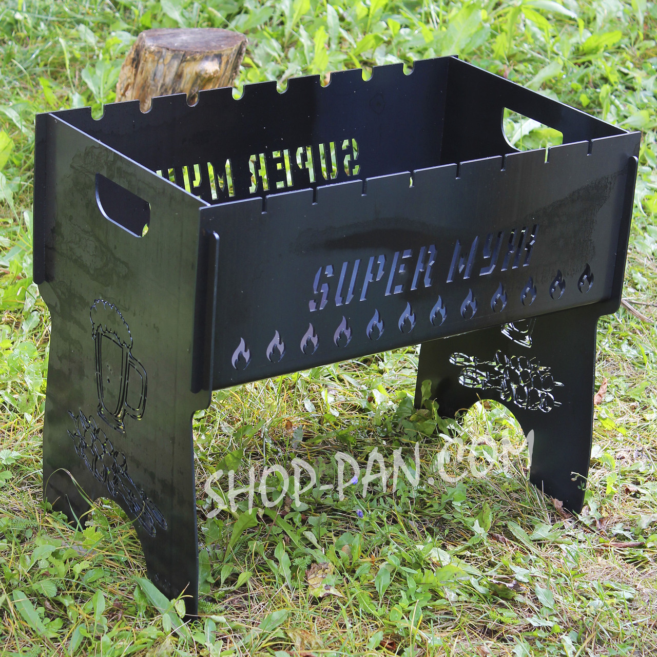 Мангал розбірний на 8 шт SUPER МУЖ з індивідуальним гравіюванням - на подарунок, фото 1