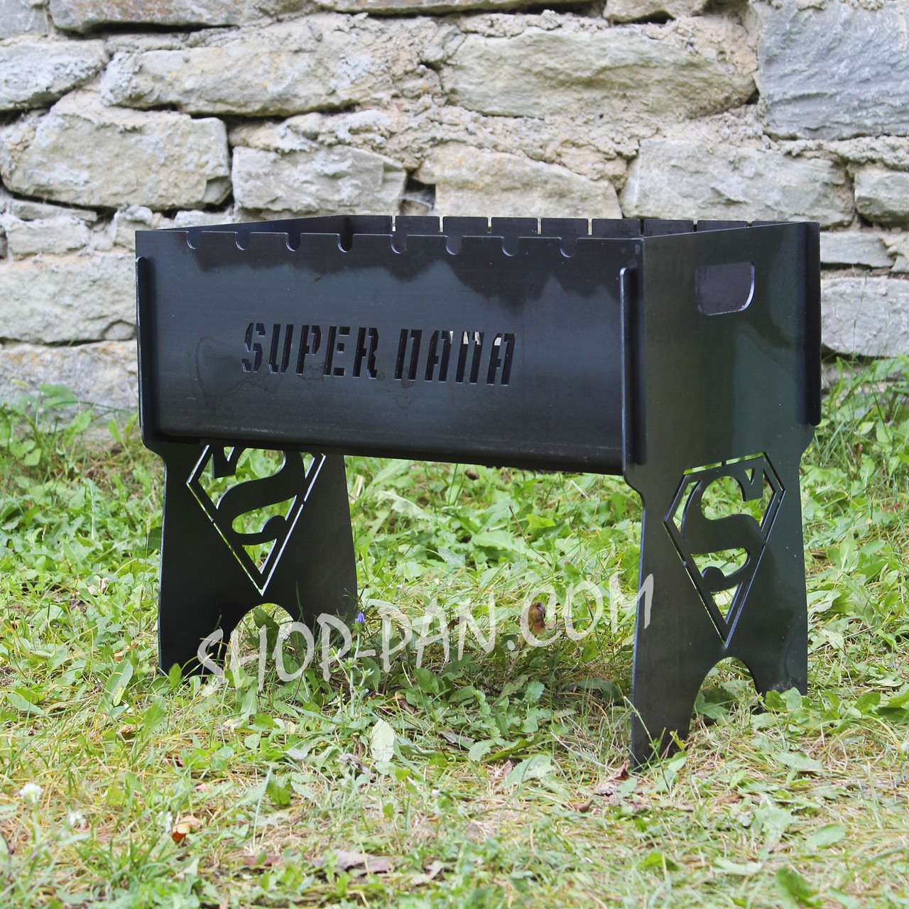 Мангал розбірний на 8 шт SUPER ПАПА з індивідуальним надписом - на подарунок, фото 1