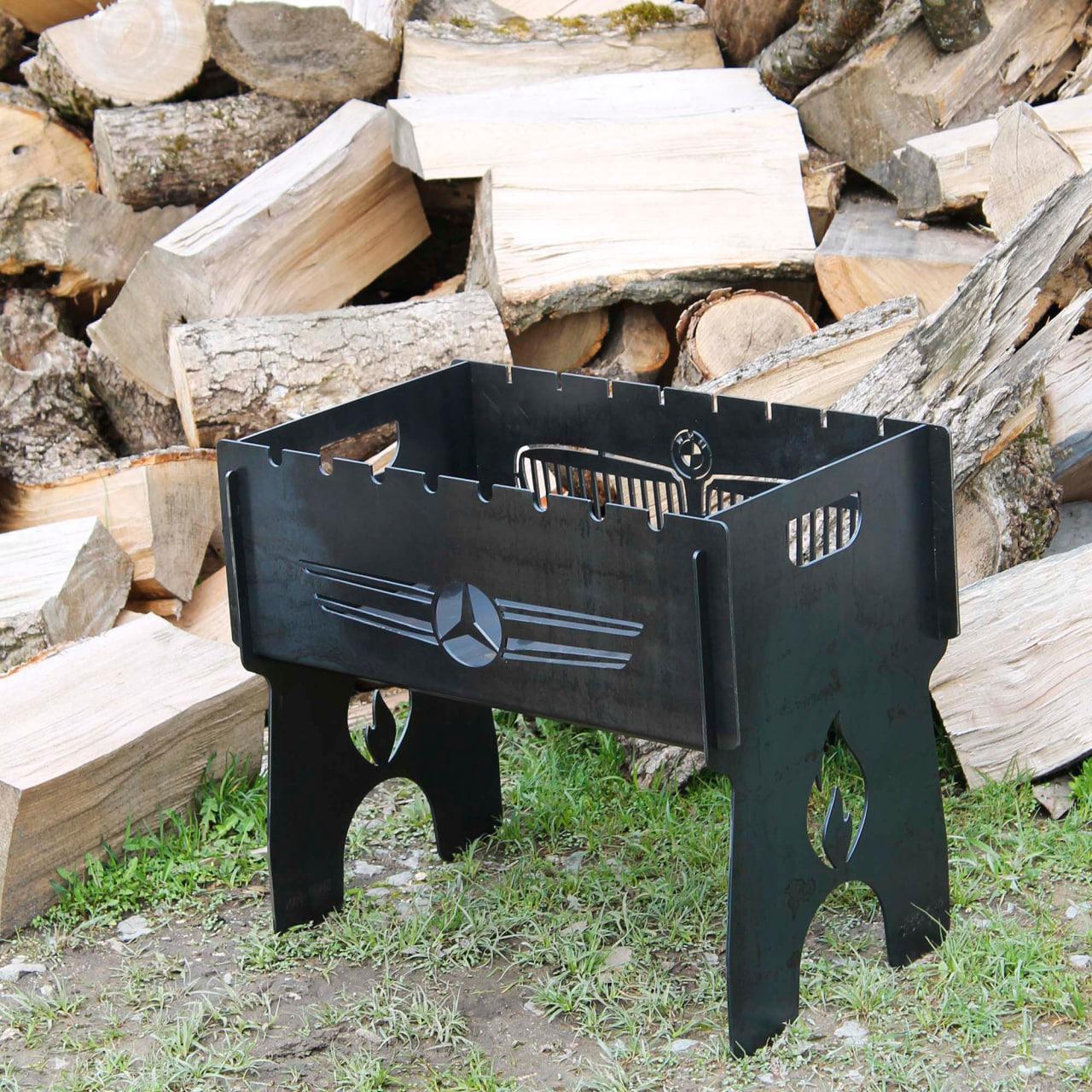 Мангал розбірний на 8 шампурів з індивідуальним гравіюванням - Mercedes, фото 1