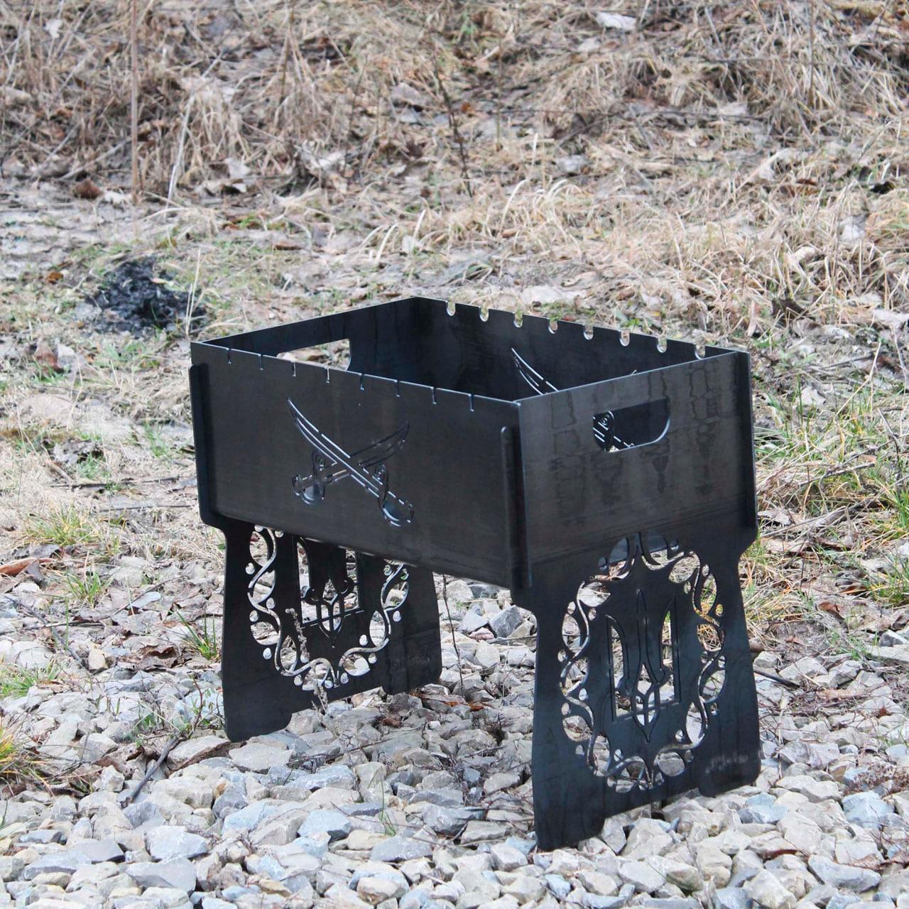 Мангал на 8 шт SHOP-PAN розбірний з індивідуальним гравіюванням - Герб, Тризуб, Україна, фото 1