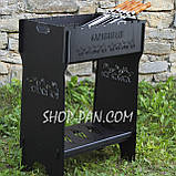 Мангал розбірний високий на 10 шампурів із підставкою для дров та індивідуальним гравіюванням, фото 2