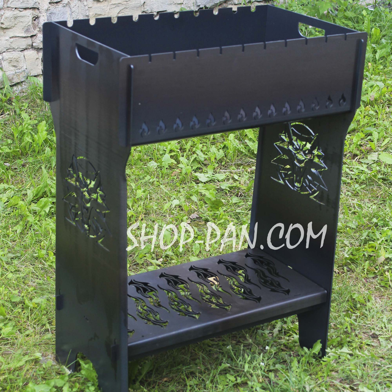 Мангал розбірний високий на 12 шампурів із підставкою для дров та індивідуальним гравіюванням, фото 1