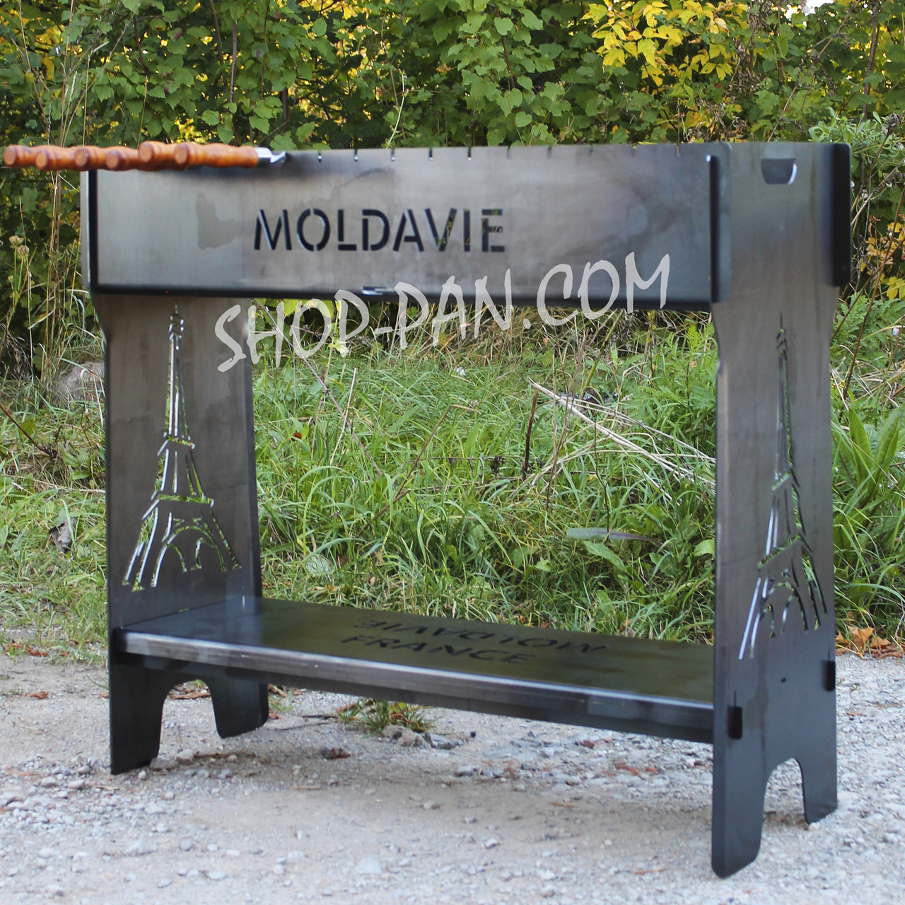 Мангал розбірний високий на 16 шампурів із підставкою для дров та індивідуальним гравіюванням, фото 1