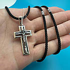 Чоловічий комплект шовковий шнурок зі срібними вставками та хрест 925 проба чорніння, фото 3