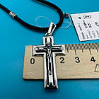 Чоловічий комплект шовковий шнурок зі срібними вставками та хрест 925 проба чорніння, фото 6