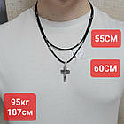 Чоловічий комплект шовковий шнурок зі срібними вставками та хрест 925 проба чорніння, фото 8