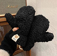 Женские тёплые перчатки Варежки Тедди Черный
