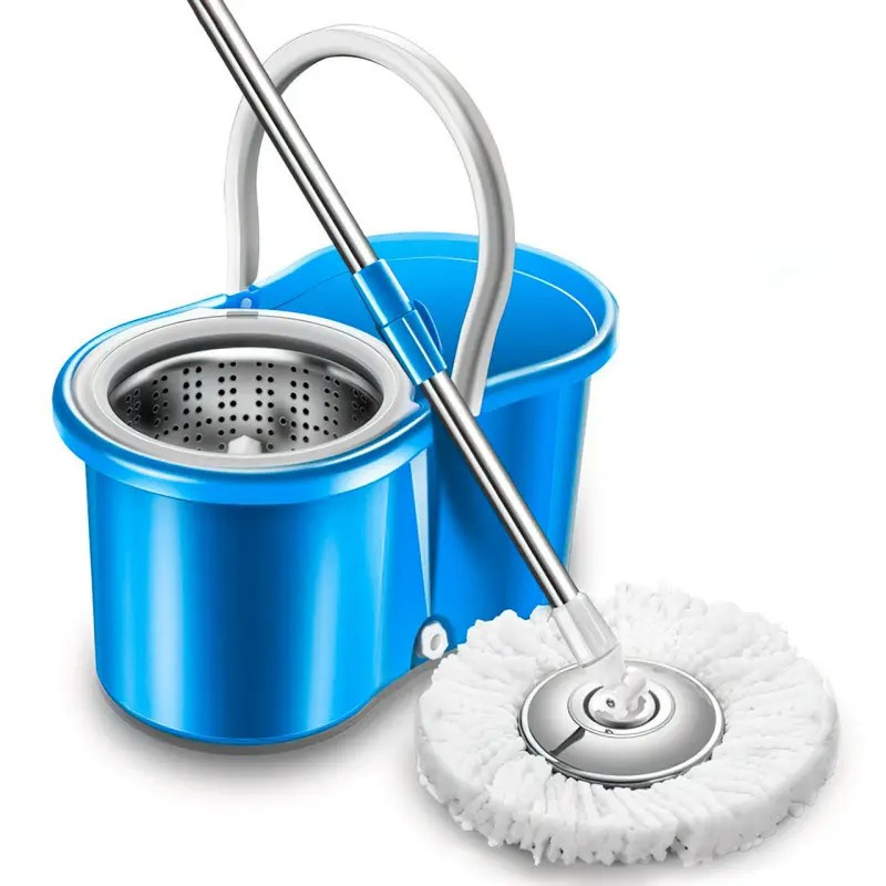 Набір Швабра з Відром з Віджимом та Центрифугою для Миття Пола Rotary Mop Синій Автоматичне Віджимання, фото 1