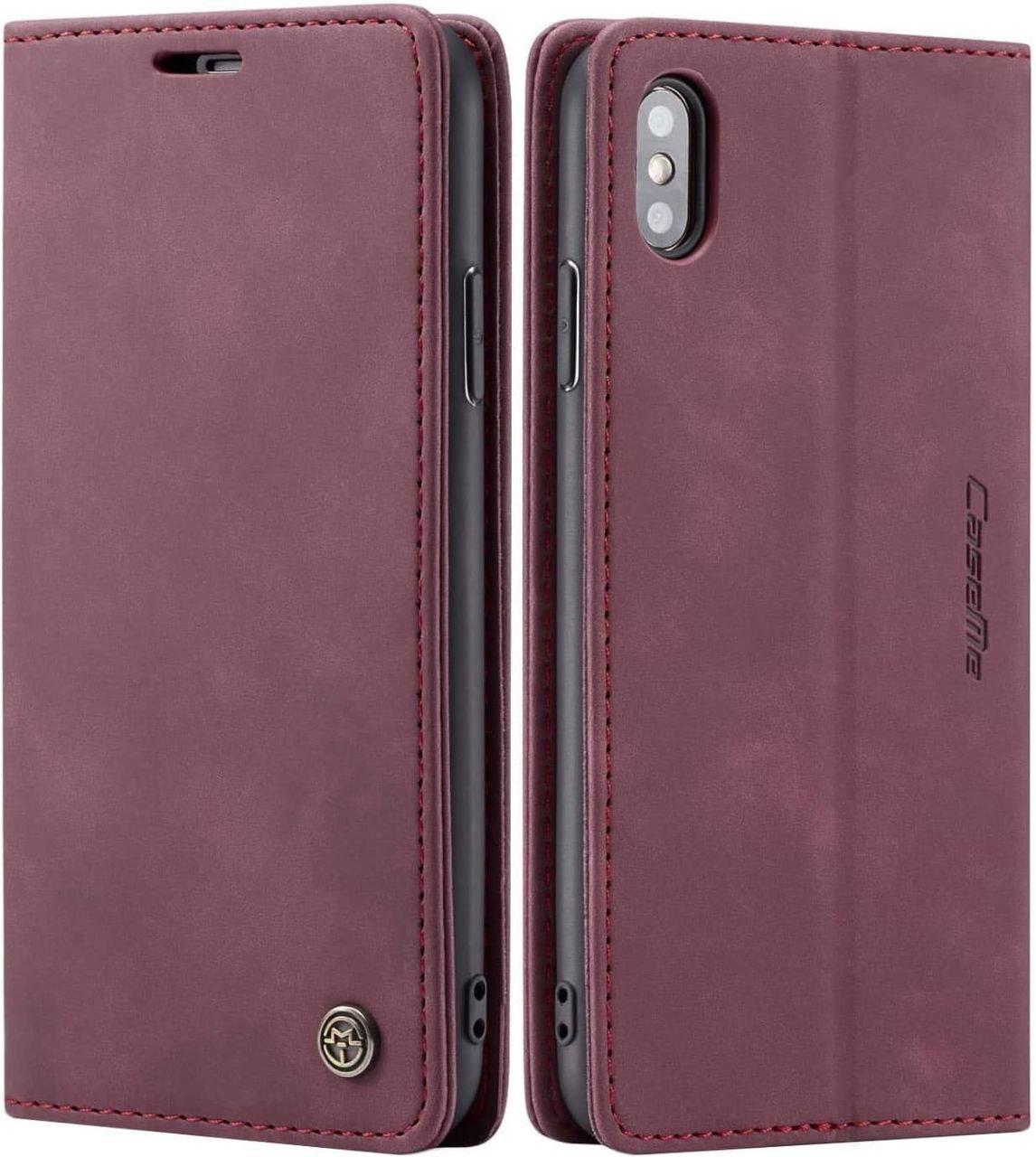 Чохол книжка Caseme з магнітом для iPhone Xs Max бордовий гаманець