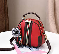 Женская маленькая сумочка с меховым брелком, мини-сумка с меховой подвеской, сумка эко кожа Красный "Wr"