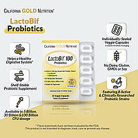 Комплекс пробіотиків біфідо та лактобактерії California Gold Nutrition LactoBif лактобіф 100 млрд КУО,30 капсул