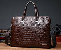 Оригинальный мужской деловой портфель под рептилию для документов формат А4 мужская сумка Крокодил Коричневый