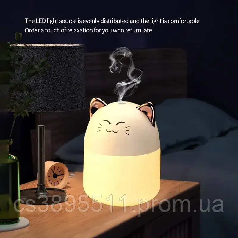 Настольный увлажнитель воздуха Cat с подсветкой Бесшумный в виде милой кошки Белого цвета - фото 4 - id-p2068941936