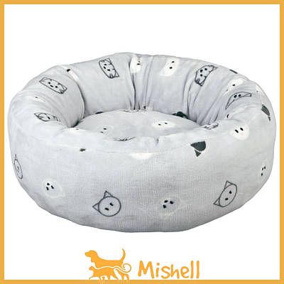 Лежак Trixie Mimi для кішок, наповнювач із флісу/плюш, з мордочками, 50 см (сірий)