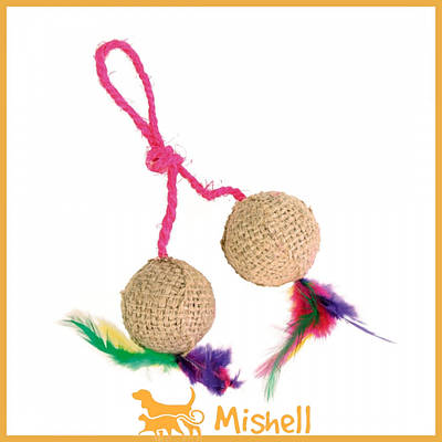Іграшка Trixie М'ячі на мотузці для кішок, d:4,5 см (джут)